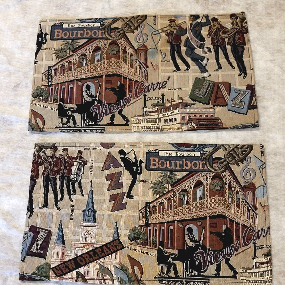 Vintage New Orleans Jazz Tapestry Placemats – Bourbon Street Vieux Carré Set 2